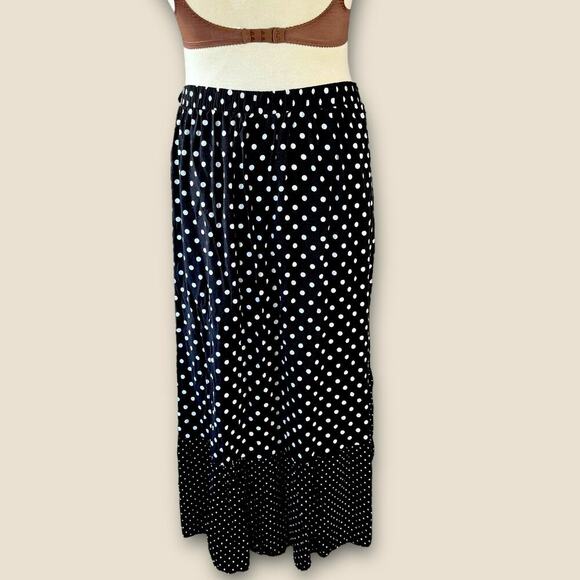 Torrid Polka Dot Faux Wrap Ruffled Maxi Skirt High Low Size 1X 14/16 Black White - Picture 4 of 14